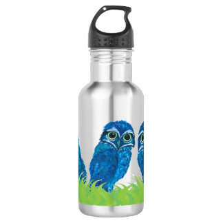 Whimsical Blue and Green Burrowing Owl Art 532 Ml Water Bottle