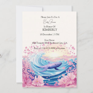 Whimsical Blue And Pink Whale Art Invitation