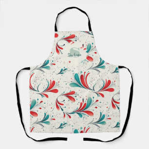 Whimsical Blue and Red Paisley Leaf Pattern (2) Apron