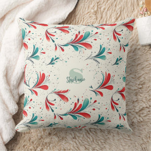 Whimsical Blue and Red Paisley Leaf Pattern (2) Cushion