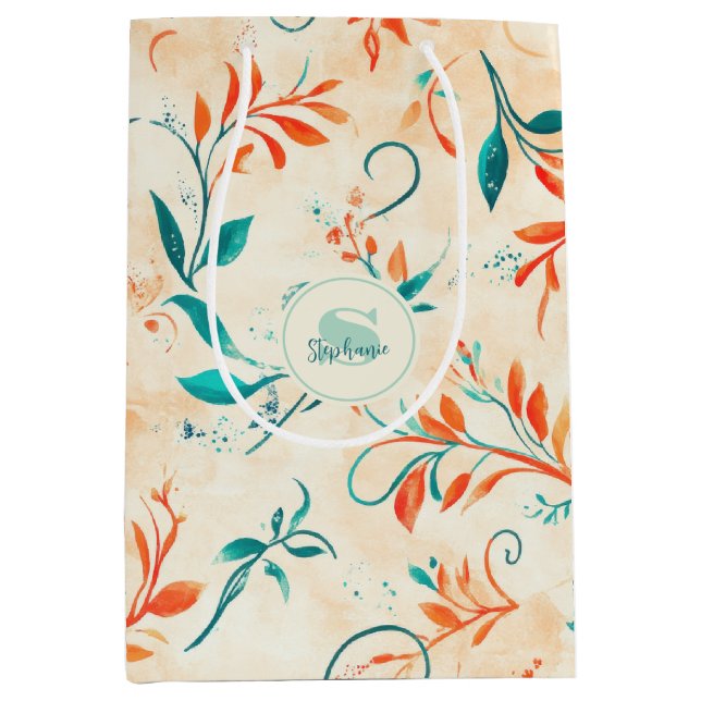 Whimsical Blue and Red Paisley Leaf Pattern (2) Medium Gift Bag (Front)
