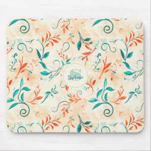 Whimsical Blue and Red Paisley Leaf Pattern (2) Mouse Mat