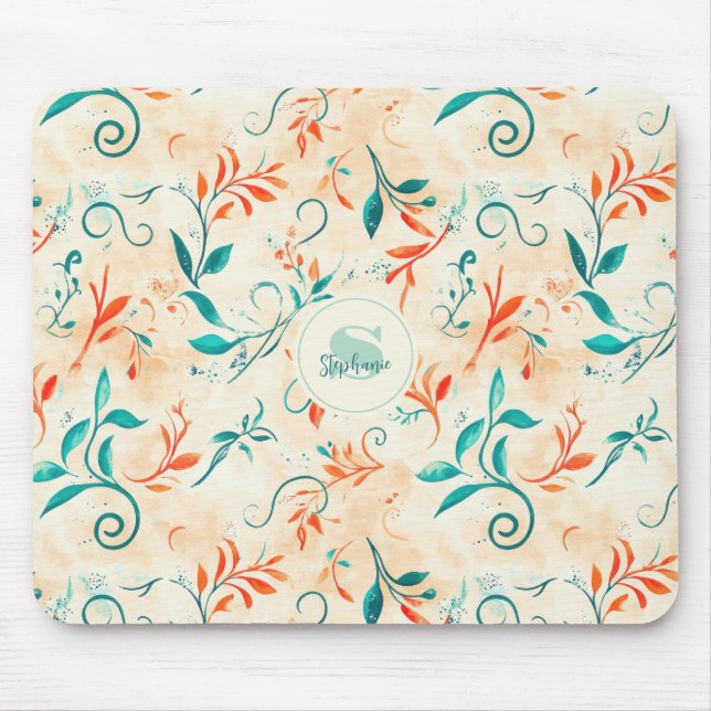 Whimsical Blue and Red Paisley Leaf Pattern (2) Mouse Mat (Front)