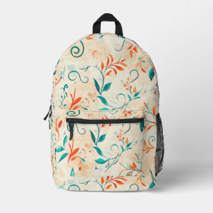 Whimsical Blue and Red Paisley Leaf Pattern (2) Printed Backpack