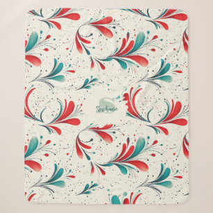 Whimsical Blue and Red Paisley Leaf Pattern (2) Sherpa Blanket