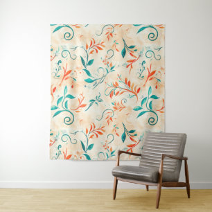 Whimsical Blue and Red Paisley Leaf Pattern (2) Tapestry