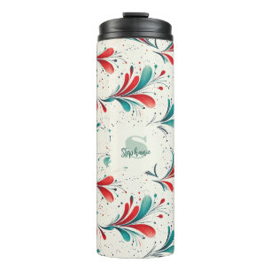 Whimsical Blue and Red Paisley Leaf Pattern (2) Thermal Tumbler