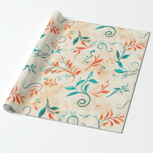 Whimsical Blue and Red Paisley Leaf Pattern (2) Wrapping Paper