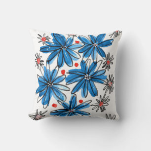 Whimsical Blue and White Flowers Cushion