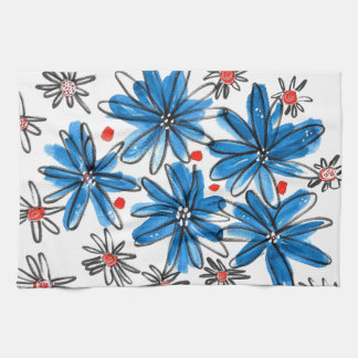Whimsical Blue and White Flowers Tea Towel