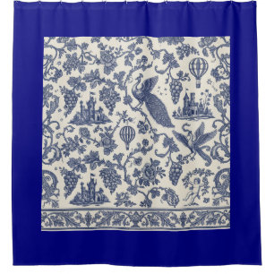 Whimsical Blue and White Peacock, Castle Shower Curtain