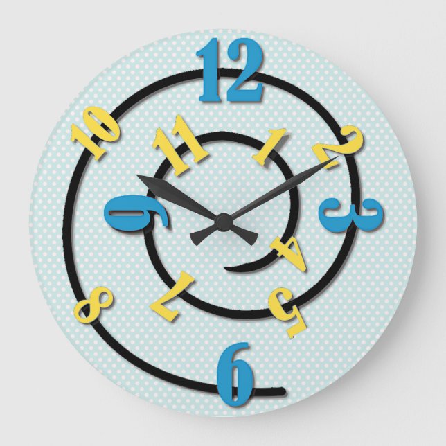 Whimsical Blue and Yellow Spiral Large Clock (Front)