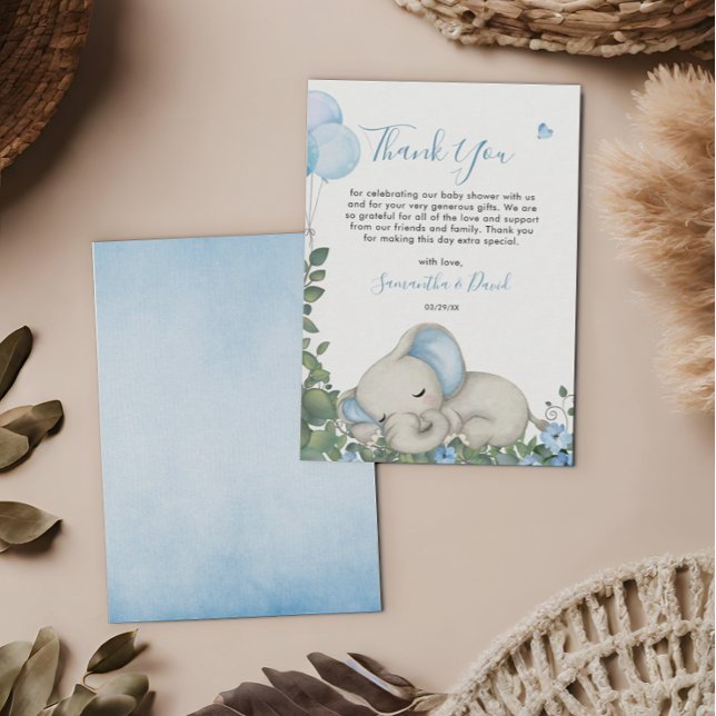 Whimsical Blue Baby Elephant Thank You Card (Creator Uploaded)