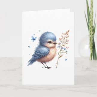 Whimsical Blue Bird All-Occasion Blank Greeting Card