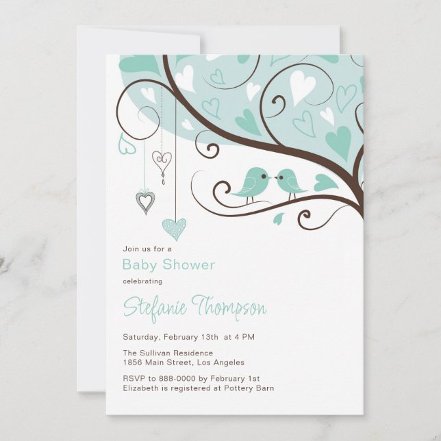 Whimsical Blue Birds Baby Shower Invitation (Front)