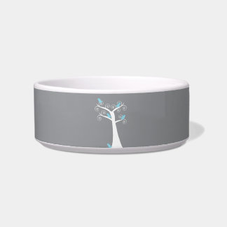 Whimsical Blue Birds Grey Background Swirl Tree Bowl
