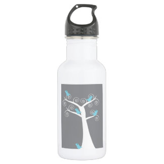 Whimsical Blue Birds on White Tree Grey Background 532 Ml Water Bottle