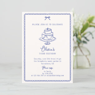Whimsical Blue, Birthday Cake, Birthday Party  Invitation