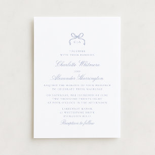 Whimsical Blue Bow Wedding Invitation
