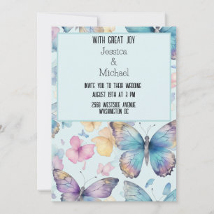 Whimsical Blue Butterflies Wedding Invitation