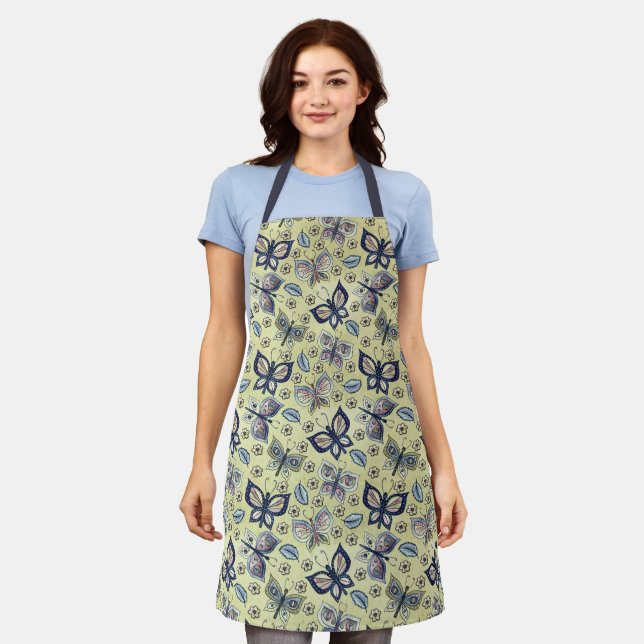 Whimsical Blue Butterfly Apron (Worn)