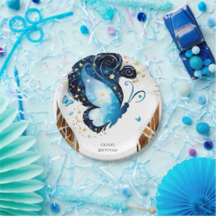Whimsical Blue Butterfly Birthday Paper Plate