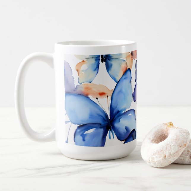  "Whimsical Blue Butterfly Mug"   Coffee Mug (With Donut)
