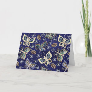 Whimsical Blue Butterfly Pattern Blank Note Card