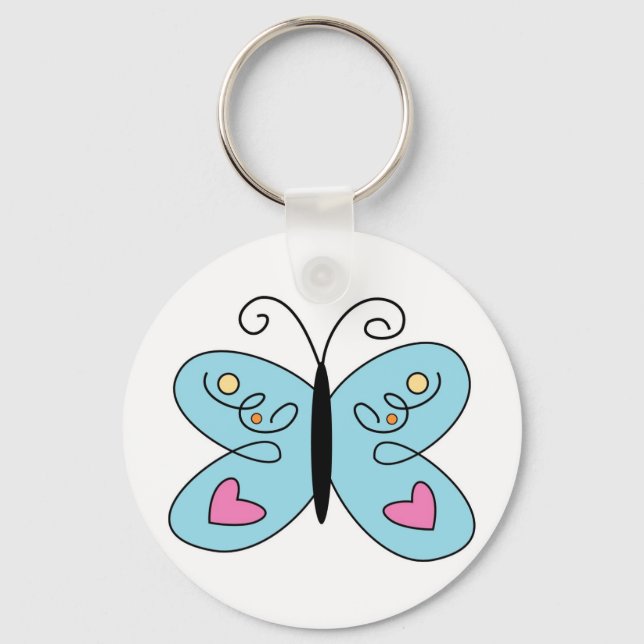 Whimsical Blue Butterfly with heart Wings Key Ring (Front)