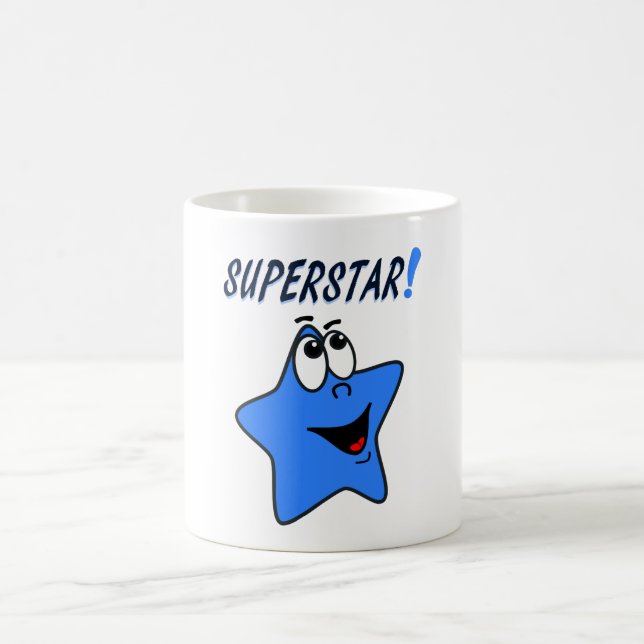 Whimsical Blue Cartoon Superstar Mug for Kids (Center)