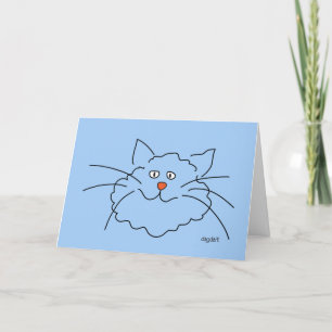 Whimsical Blue Cat Birthday Card 