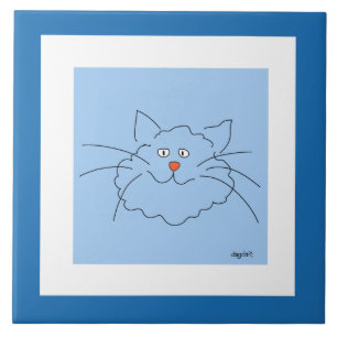 Whimsical  Blue Cat Ceramic Tile