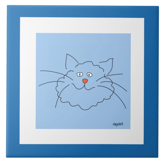 Whimsical  Blue Cat Ceramic Tile (Front)