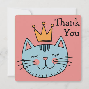 Whimsical Blue Cat With A Yellow Crown Thank You