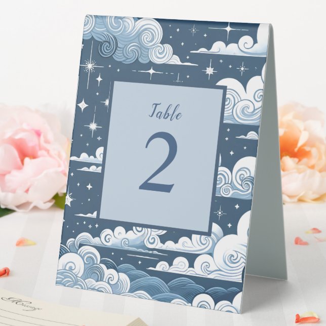 Whimsical Blue Celestial Baby Shower Table Number (In SItu (Wedding))