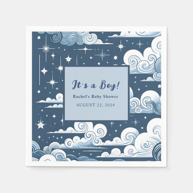 Whimsical Blue Celestial Custom Baby Shower Napkin (Front)