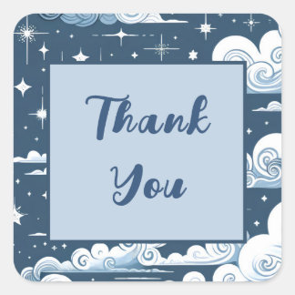 Whimsical Blue Celestial Thank You Square Sticker
