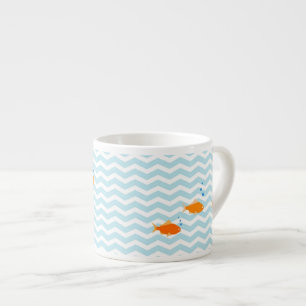 Whimsical Blue chevron with gold fish Espresso Cup