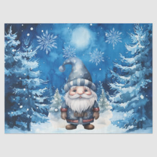 Whimsical Blue Christmas Gnome & Snowflakes Tissue Paper