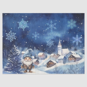Whimsical Blue Christmas Gnome & Snowflakes Tissue Paper