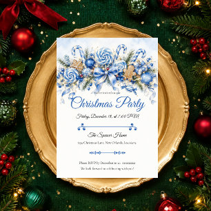 Whimsical Blue Christmas Party Invitation