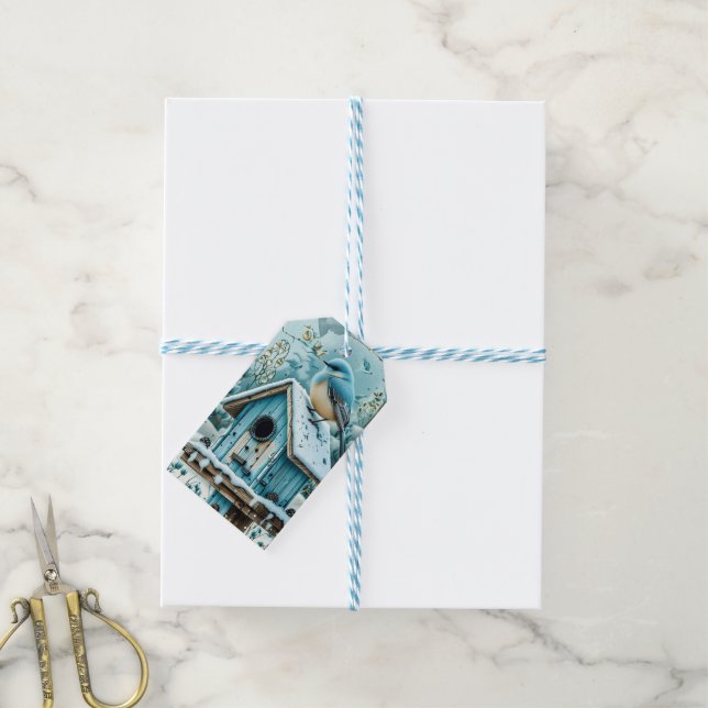 Whimsical Blue Christmas Robin  Gift Tags (With Twine)
