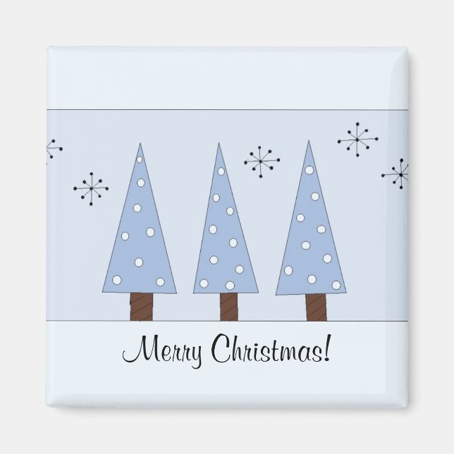 Whimsical Blue ChristmasTrees Magnet (Front)