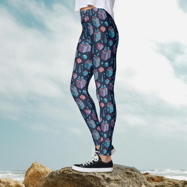 Whimsical Blue Colourful Gifts Christmas Pattern   Leggings (Creator Uploaded)