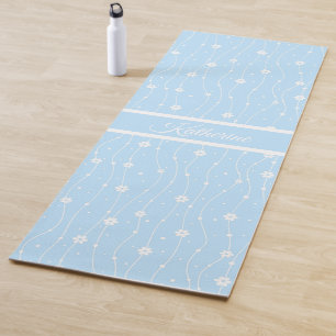 Whimsical Blue Daisy Floral Script Name Yoga Mat