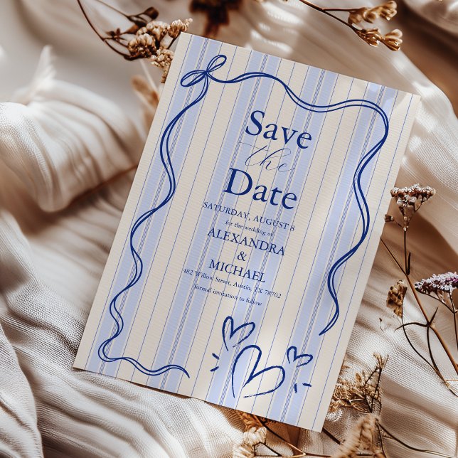 Whimsical Blue Doodle Frame  Wedding Save The Date (Creator Uploaded)