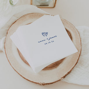 Whimsical Blue Doodle Hearts Wedding Napkin