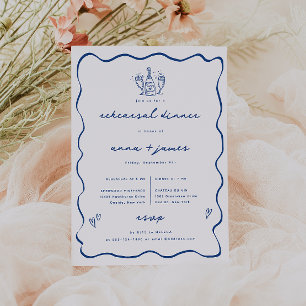 Whimsical Blue Doodle Rehearsal Dinner Announcement