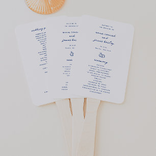 Whimsical Blue Doodle Wedding Program Hand Fan