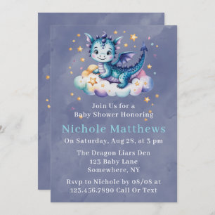 Whimsical Blue Dragon on a Cloud Boy Baby Shower Invitation